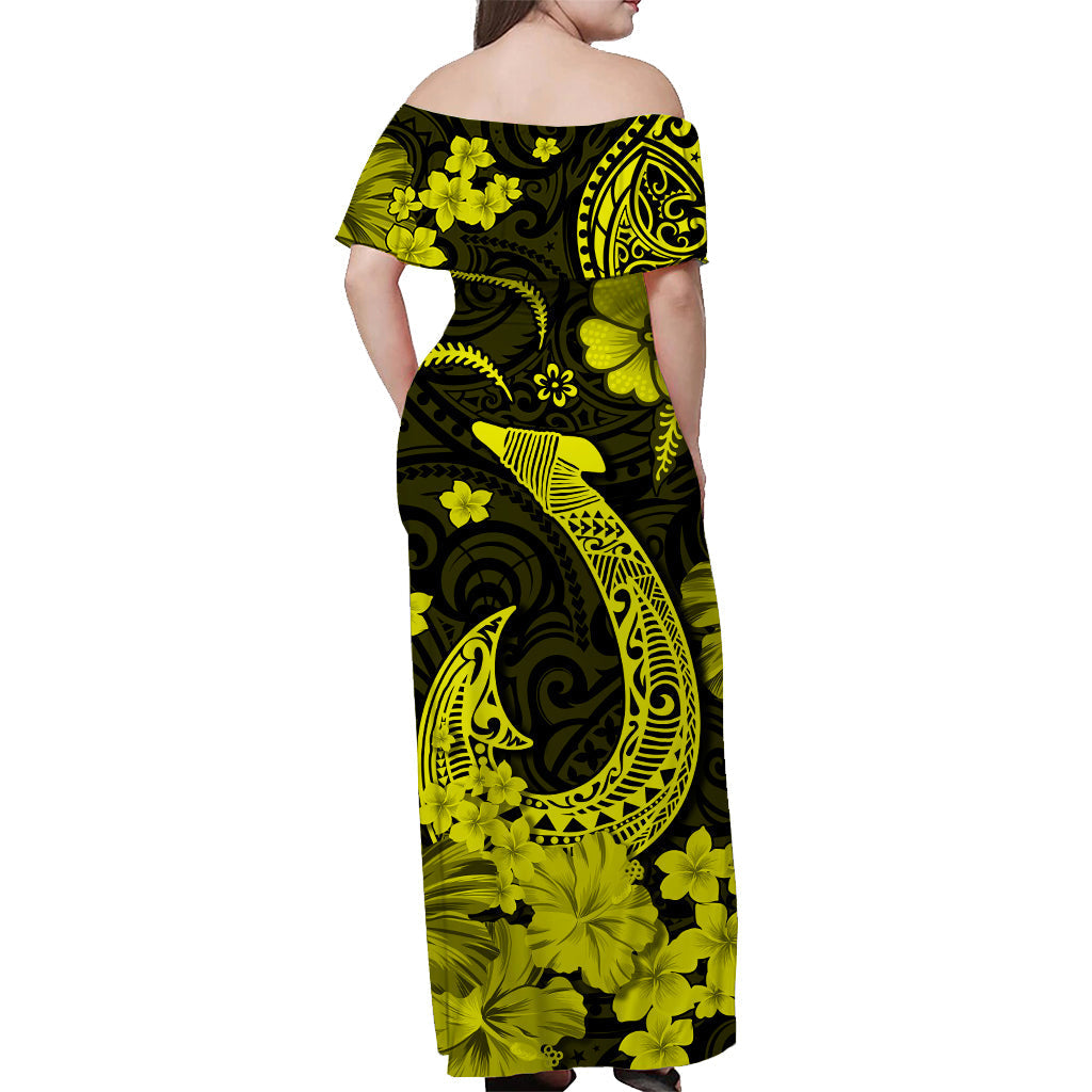 hawaii-off-shoulder-long-dress-polynesia-yellow-fish-hook