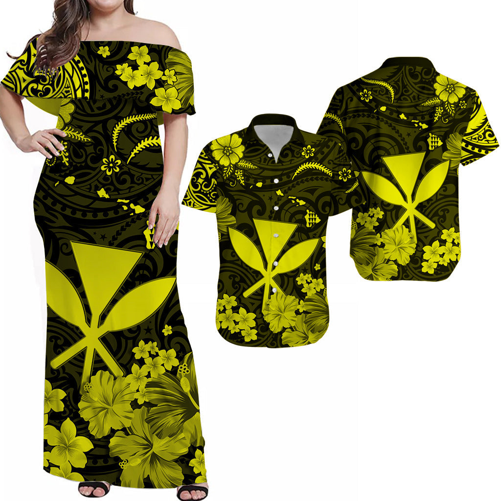 Hawaii Matching Hawaiian Shirt And Dress Polynesia Yellow Kanaka Maoli LT13 - Wonder Print Shop