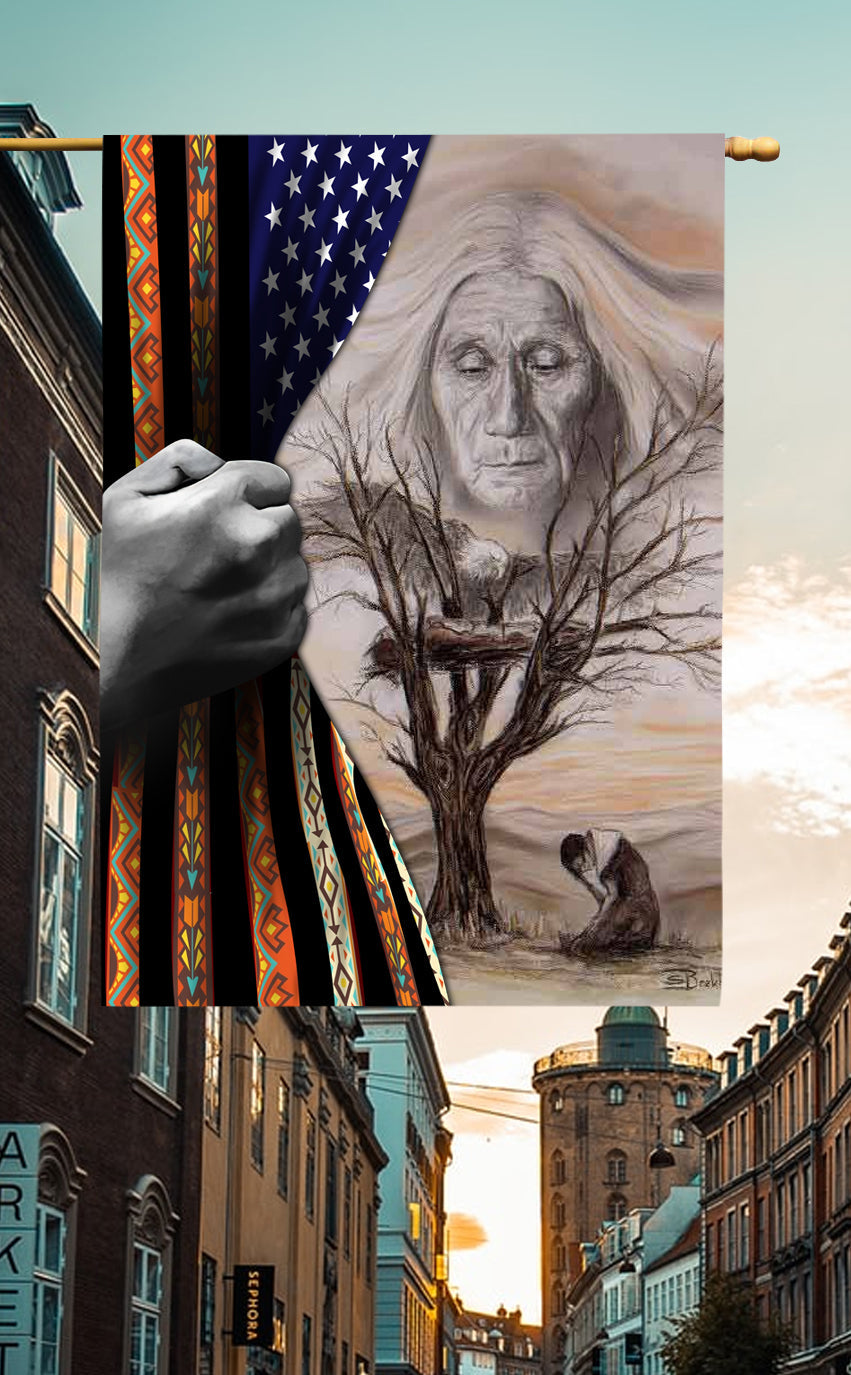 Crying Native American Painting Flag Decor LT10 - Wonder Print Shop