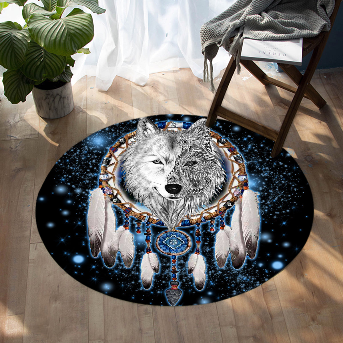galaxy-dreamcatcher-wolf-3d-native-american-round-carpet