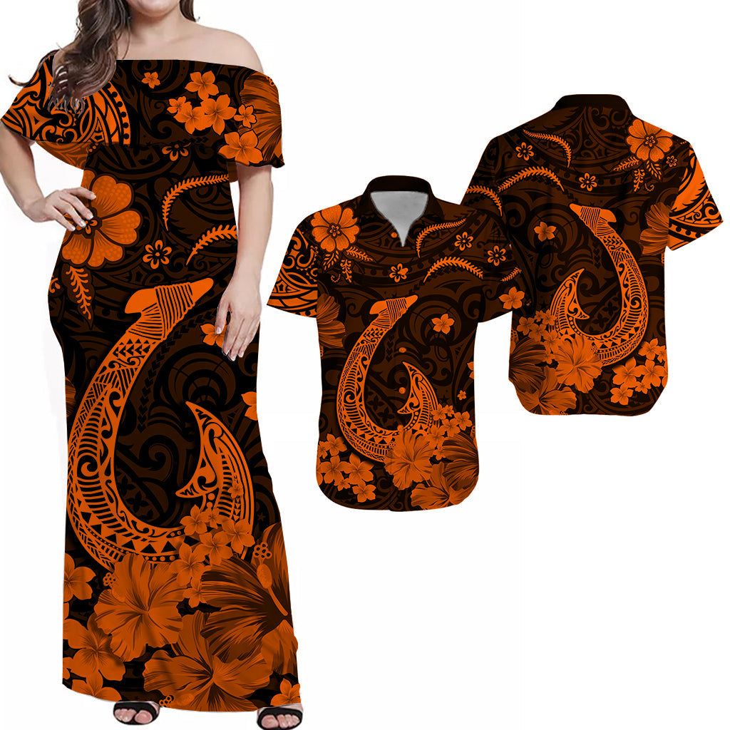 Hawaii Matching Hawaiian Shirt And Dress Polynesia Orange Fish Hook LT13 - Wonder Print Shop