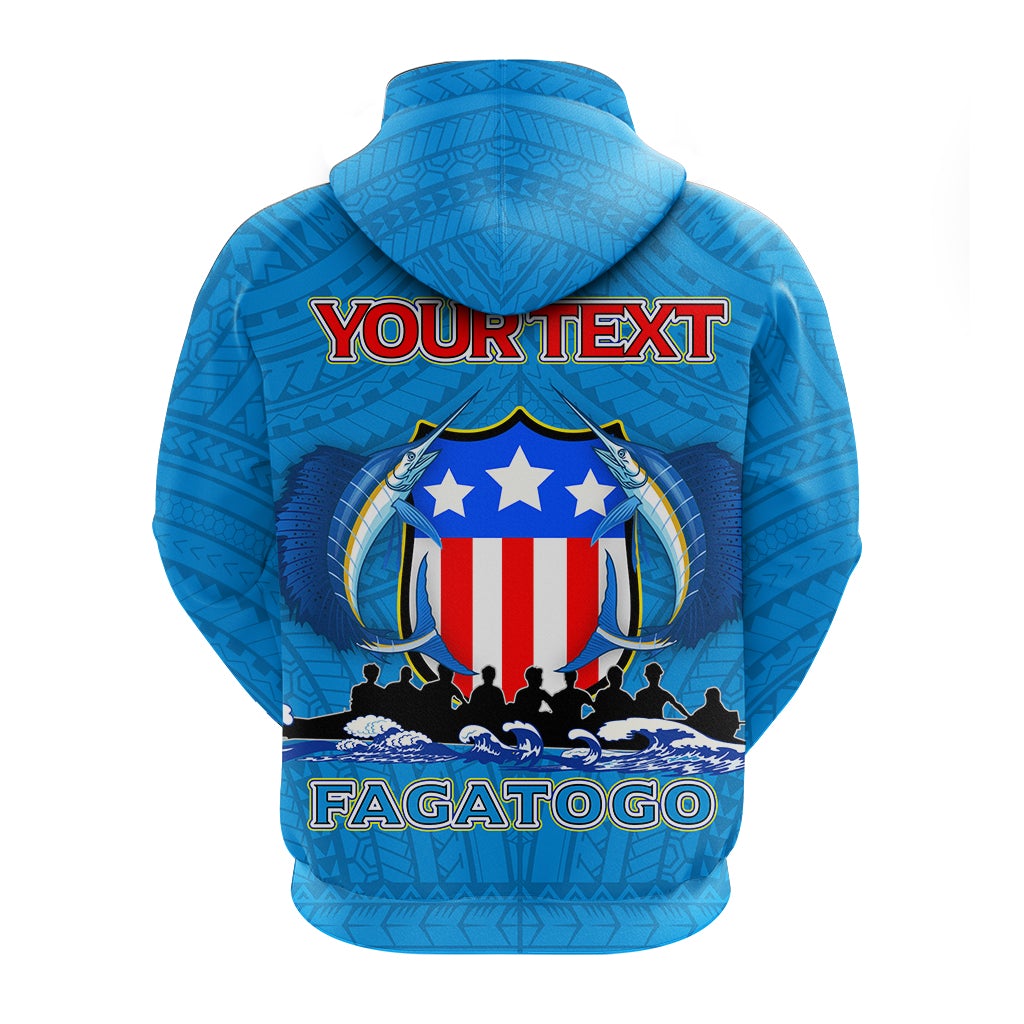 Hoodie lanumoana pulover pito i tua ma YOUR TEXT ma le faailoga Fagatogo