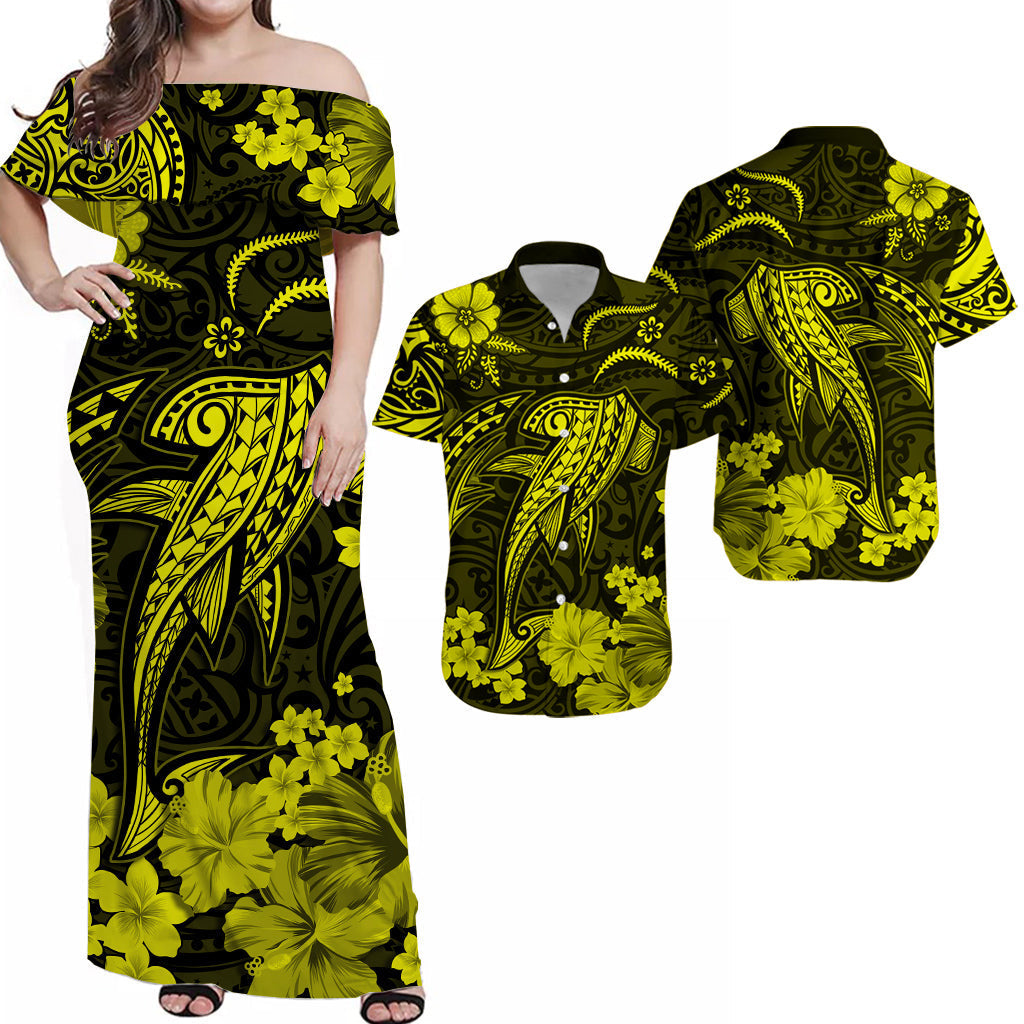 Hawaii Matching Hawaiian Shirt And Dress Polynesia Yellow Shark LT13 - Wonder Print Shop