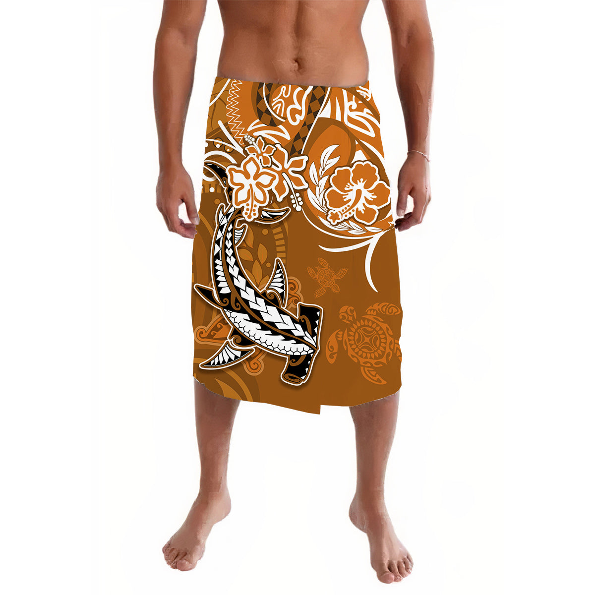 Custom Personalised Hawaii Lavalava Polynesia Gold Sea Turtle Honu and Hammerhead Shark LT13 - Wonder Print Shop