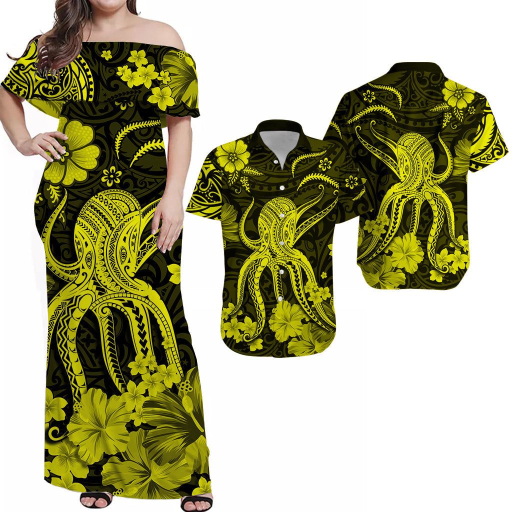 Hawaii Matching Hawaiian Shirt And Dress Polynesia Yellow Octopus LT13 - Wonder Print Shop