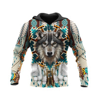 Blue Mandala Feather Wolf Native American 3D Hoodie LT10 - Wonder Print Shop