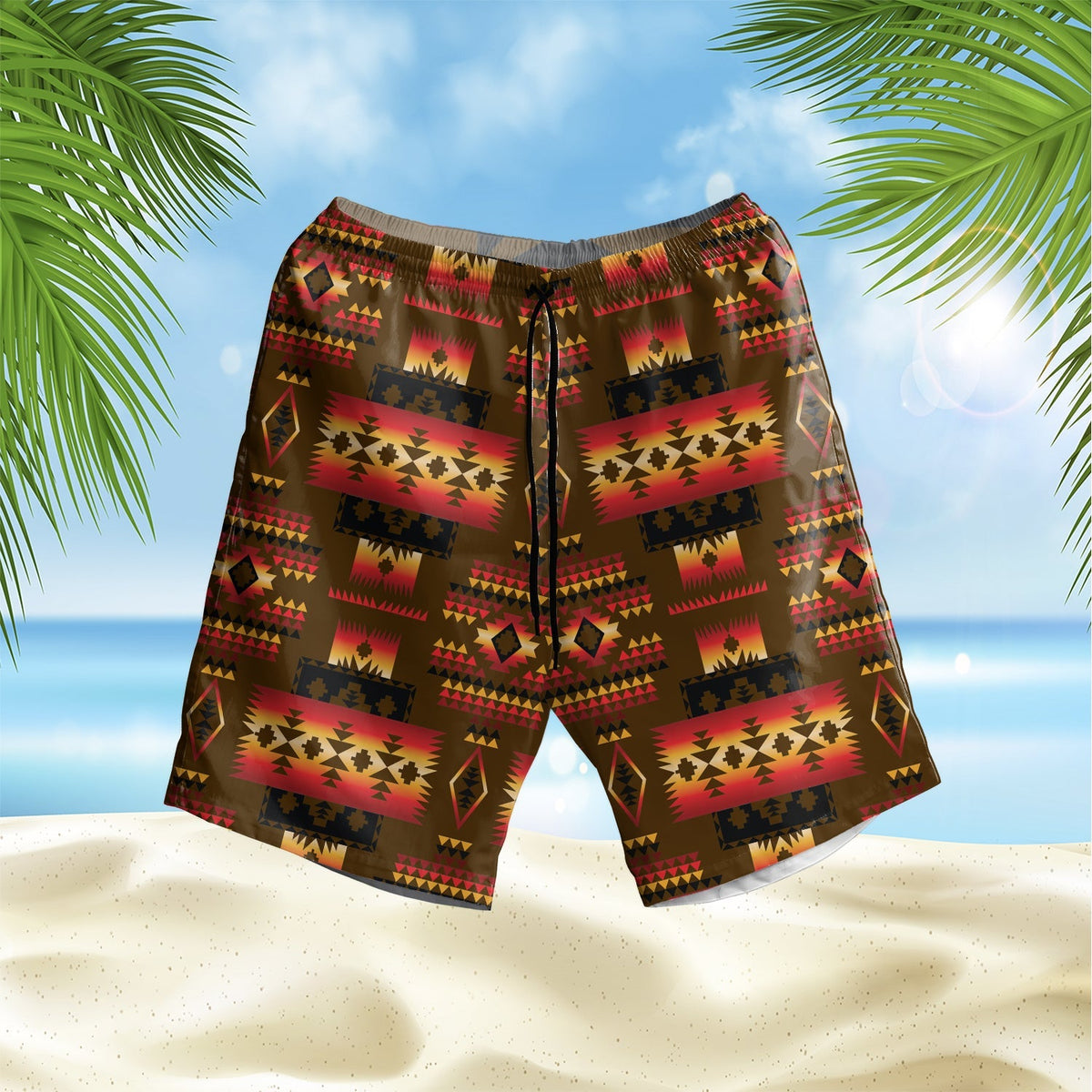 native-american-brown-pattern-hawaiian-shorts