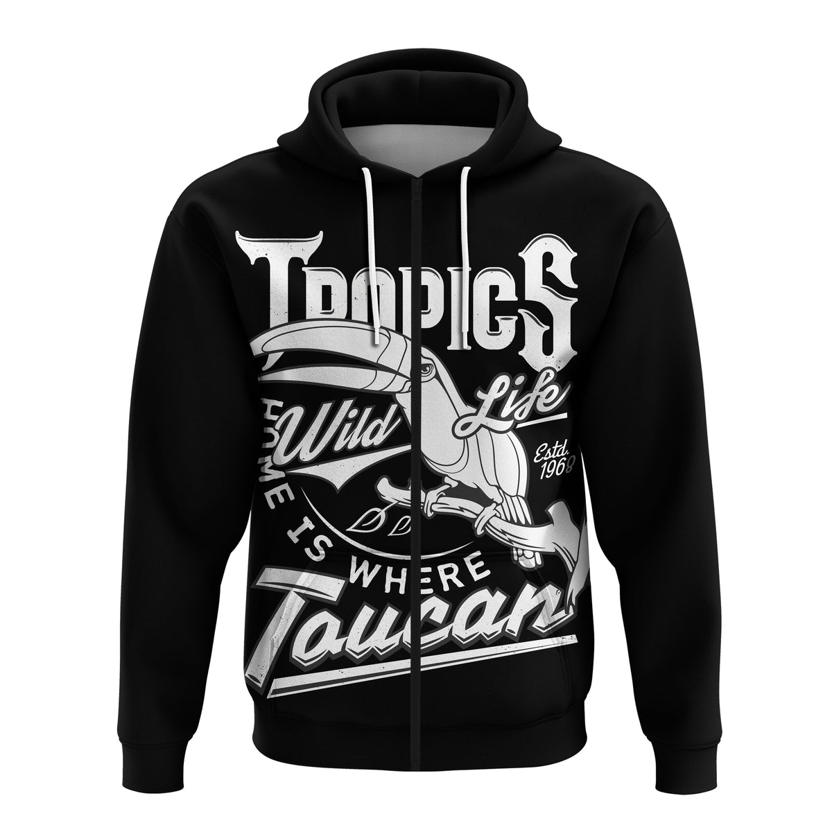 Belize Taucan Style Zip up Hoodie Ver2 Black LT20 - Wonder Print Shop