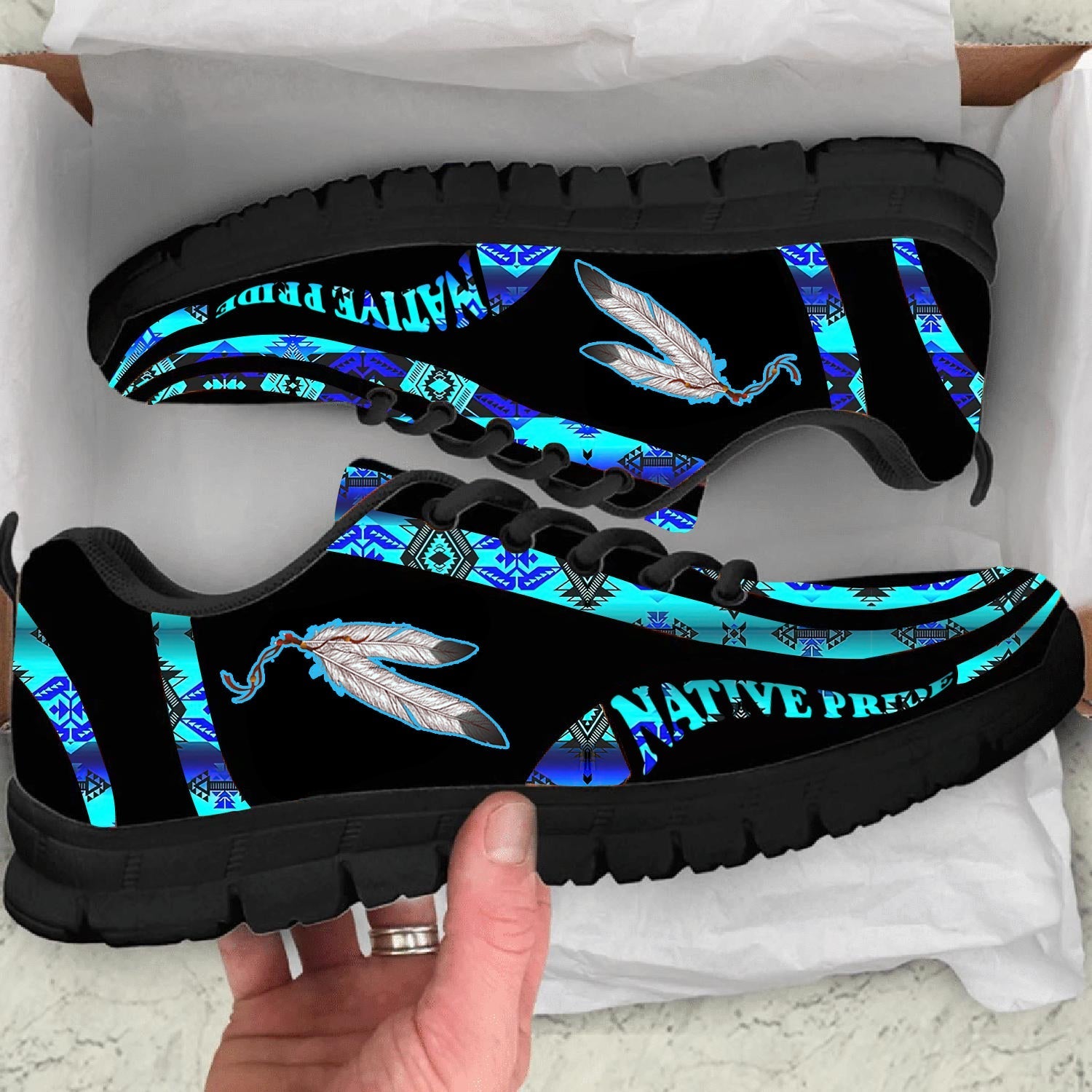 Blue Pattern Feather Native American Sneaker LT10 - Wonder Print Shop