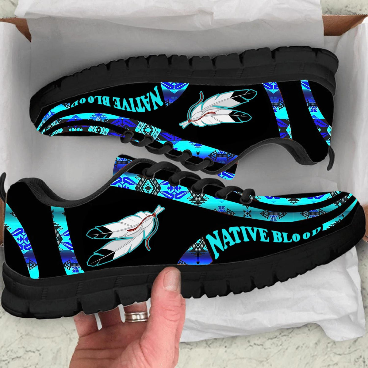 Blue Pattern Feather Native American Sneaker LT10 - Wonder Print Shop
