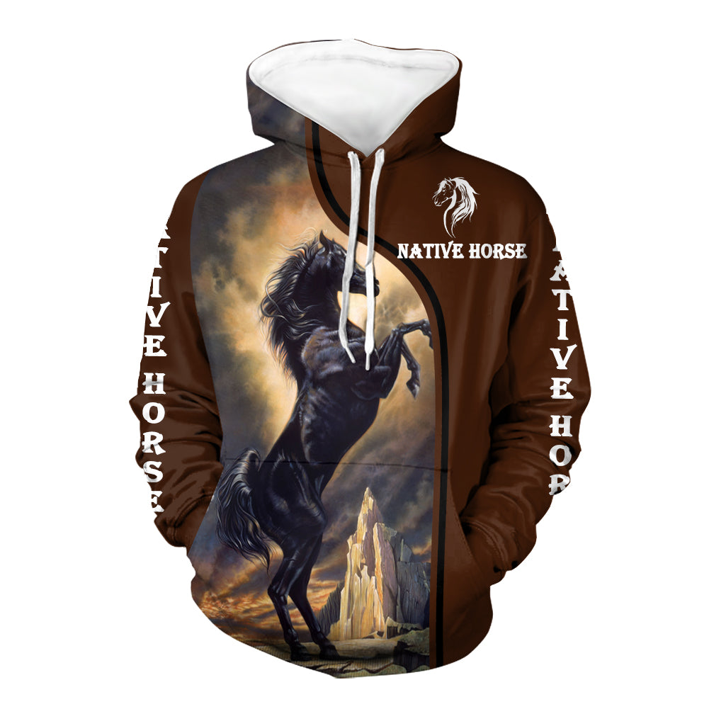Black Horse Native American 3D Hoodie LT10 - Wonder Print Shop