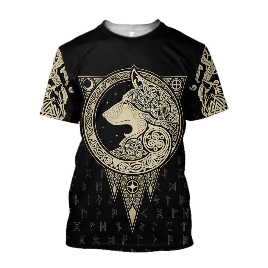 Viking Clothing Viking Gold Wolf T Shirt RLT12 - Wonder Print Shop