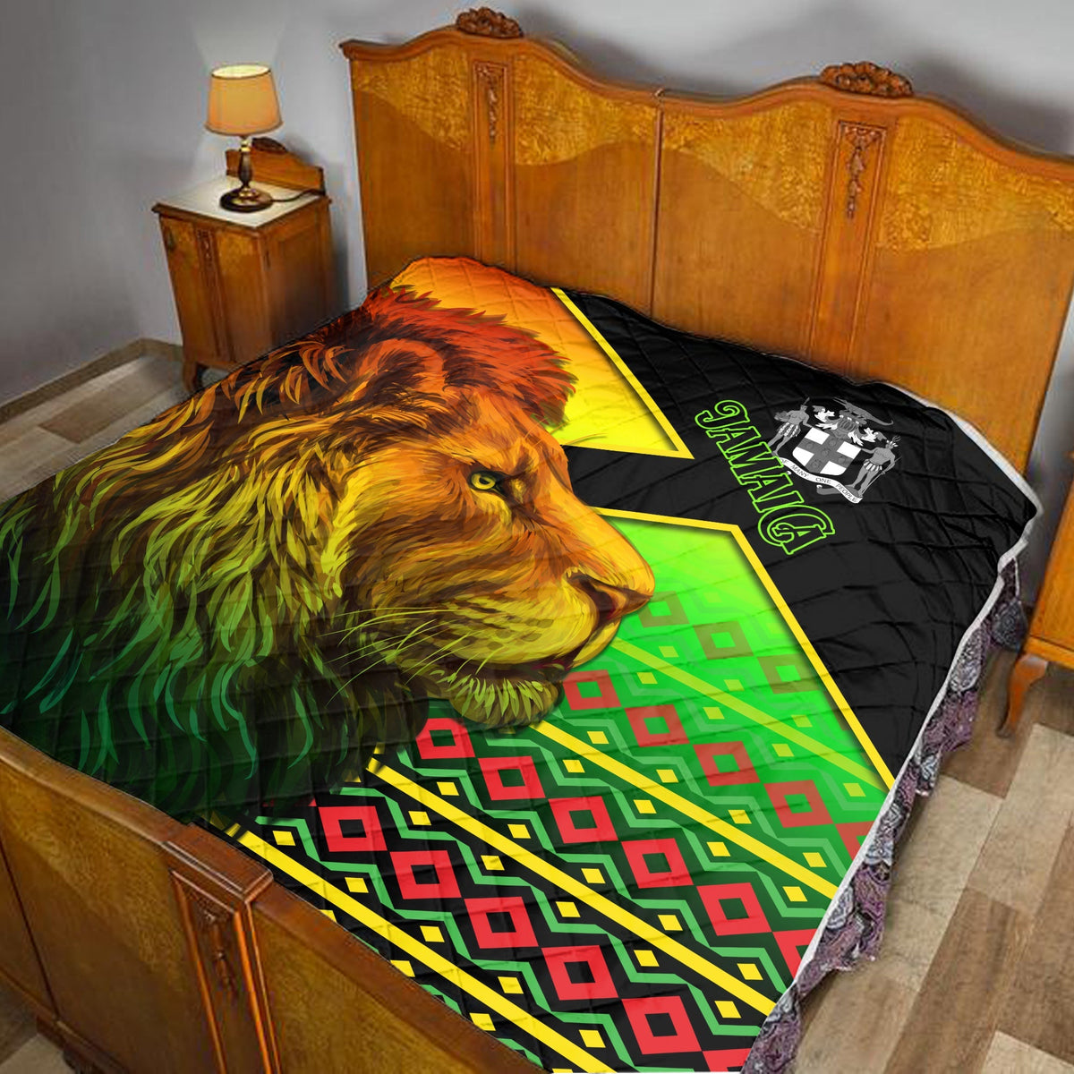 Jamaica Lion Premium Quilt Jamaican Pattern Version Reggae Colors LT13 - Wonder Print Shop