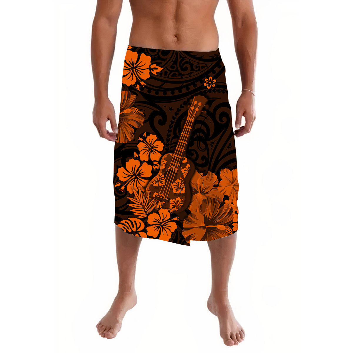Hawaii Lavalava Polynesia Orange Ukulele Flowers LT13 - Wonder Print Shop