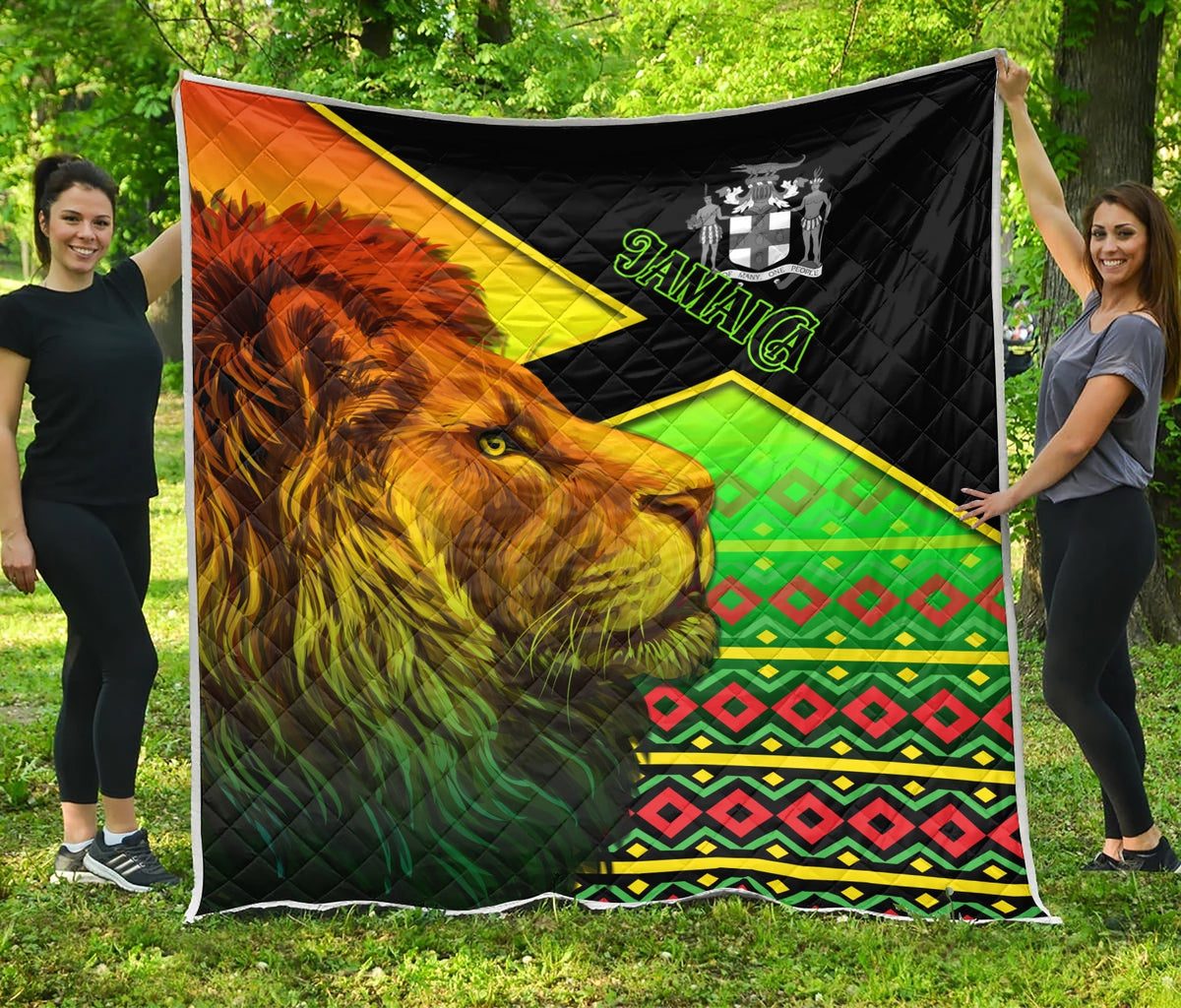 Jamaica Lion Premium Quilt Jamaican Pattern Version Reggae Colors LT13 - Wonder Print Shop