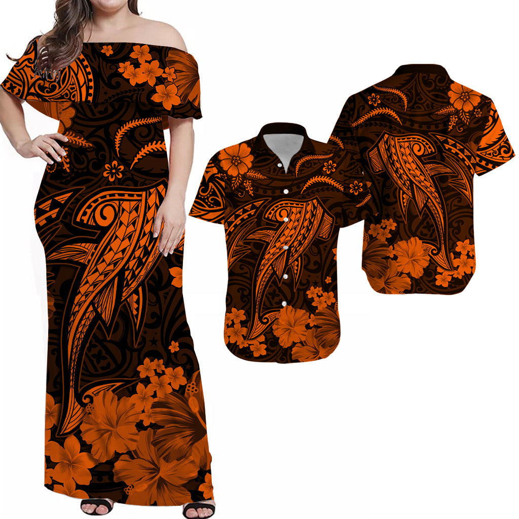 Hawaii Matching Hawaiian Shirt And Dress Polynesia Orange Shark LT13 - Wonder Print Shop