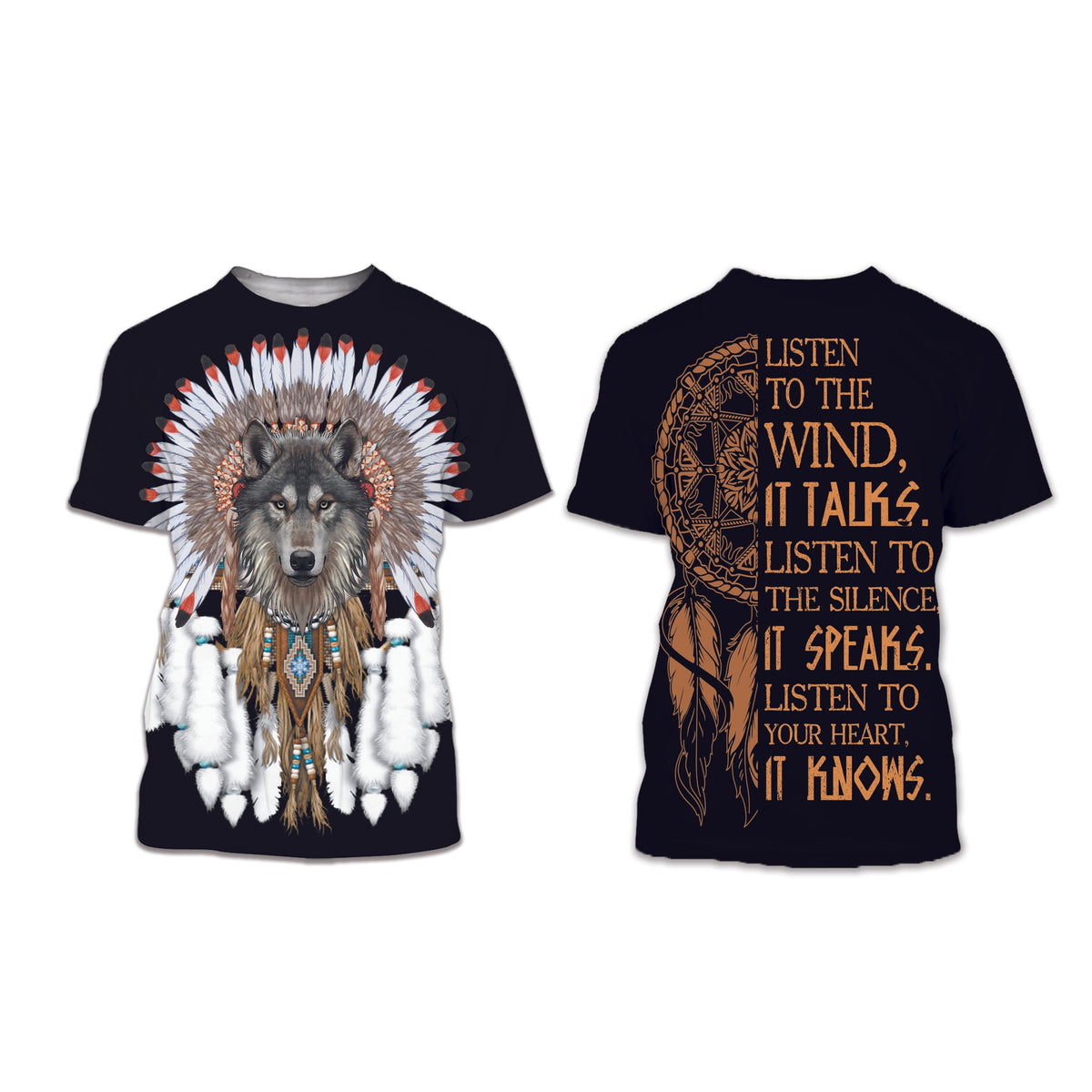 Native American Wolf With Feather Headdress 3D T Shirt LT10 - Wonder Print Shop