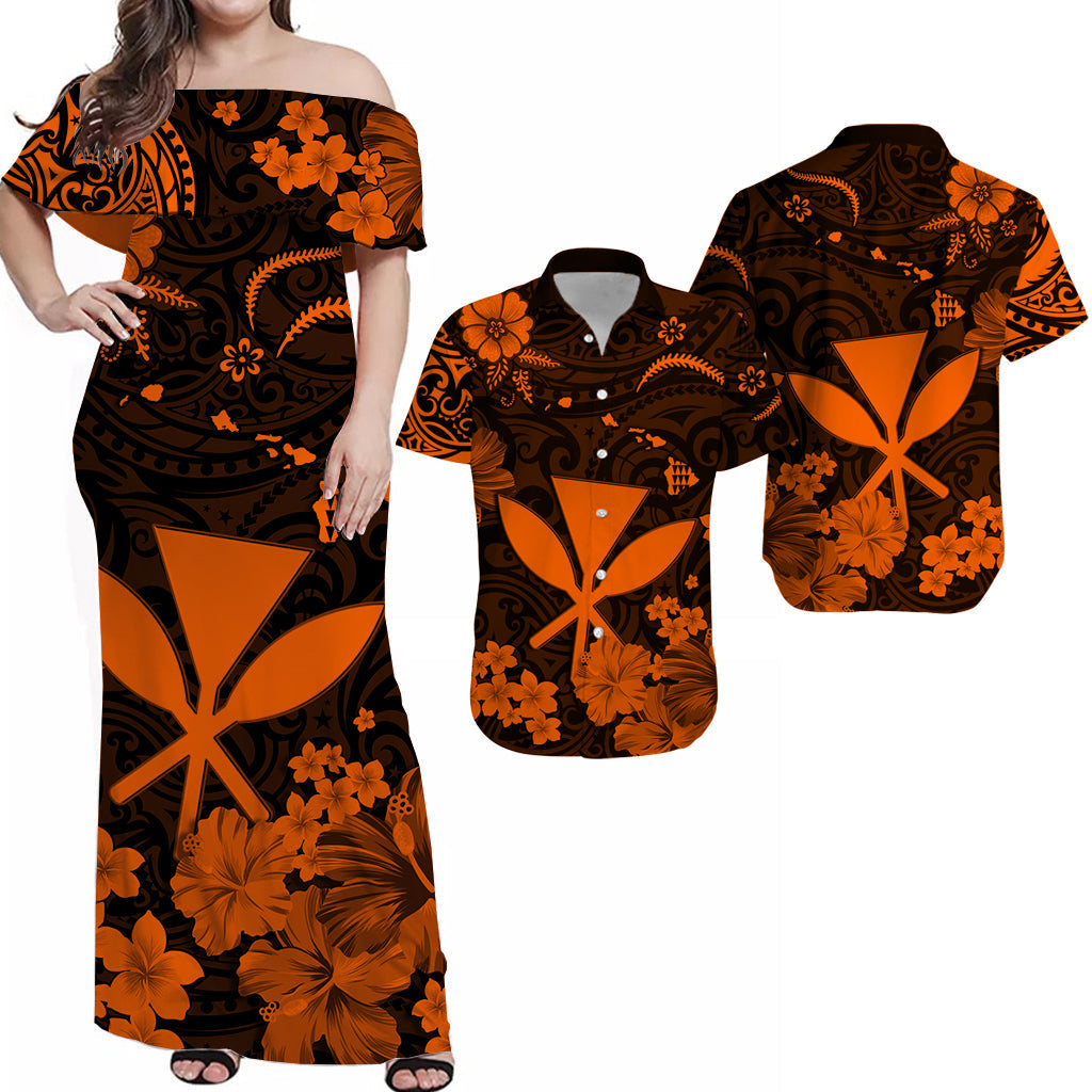 Hawaii Matching Hawaiian Shirt And Dress Polynesia Orange Kanaka Maoli LT13 - Wonder Print Shop