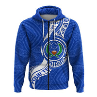 Custom Pohnpei Zip Up Hoodie Micronesia Pride Blue LT12 - Wonder Print Shop