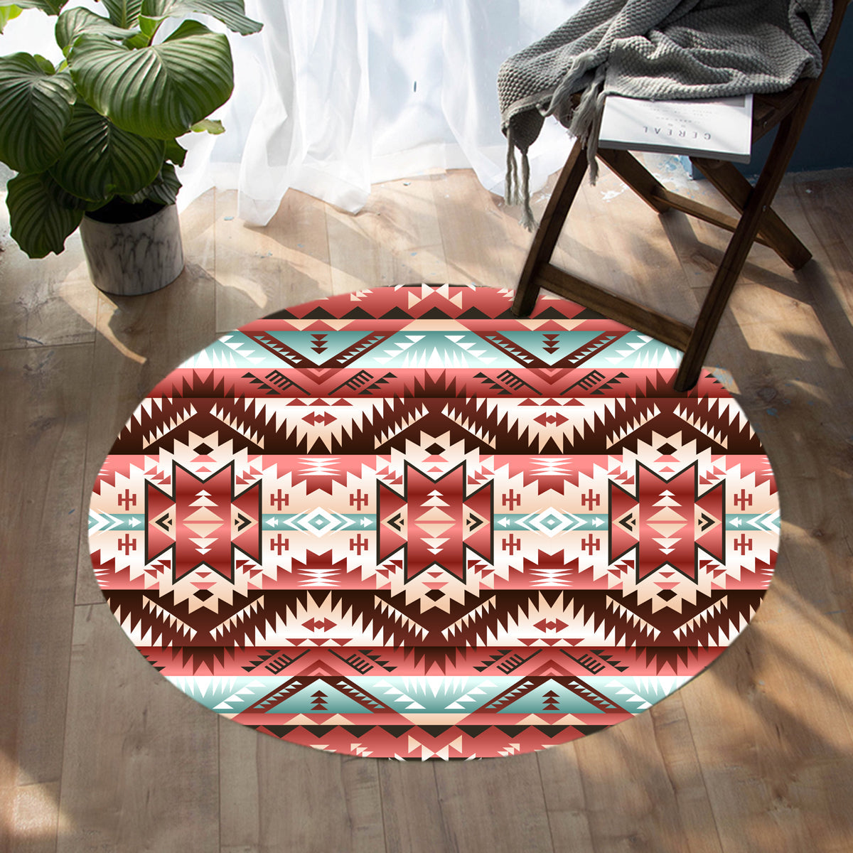 red-vector-tribal-native-american-round-carpet