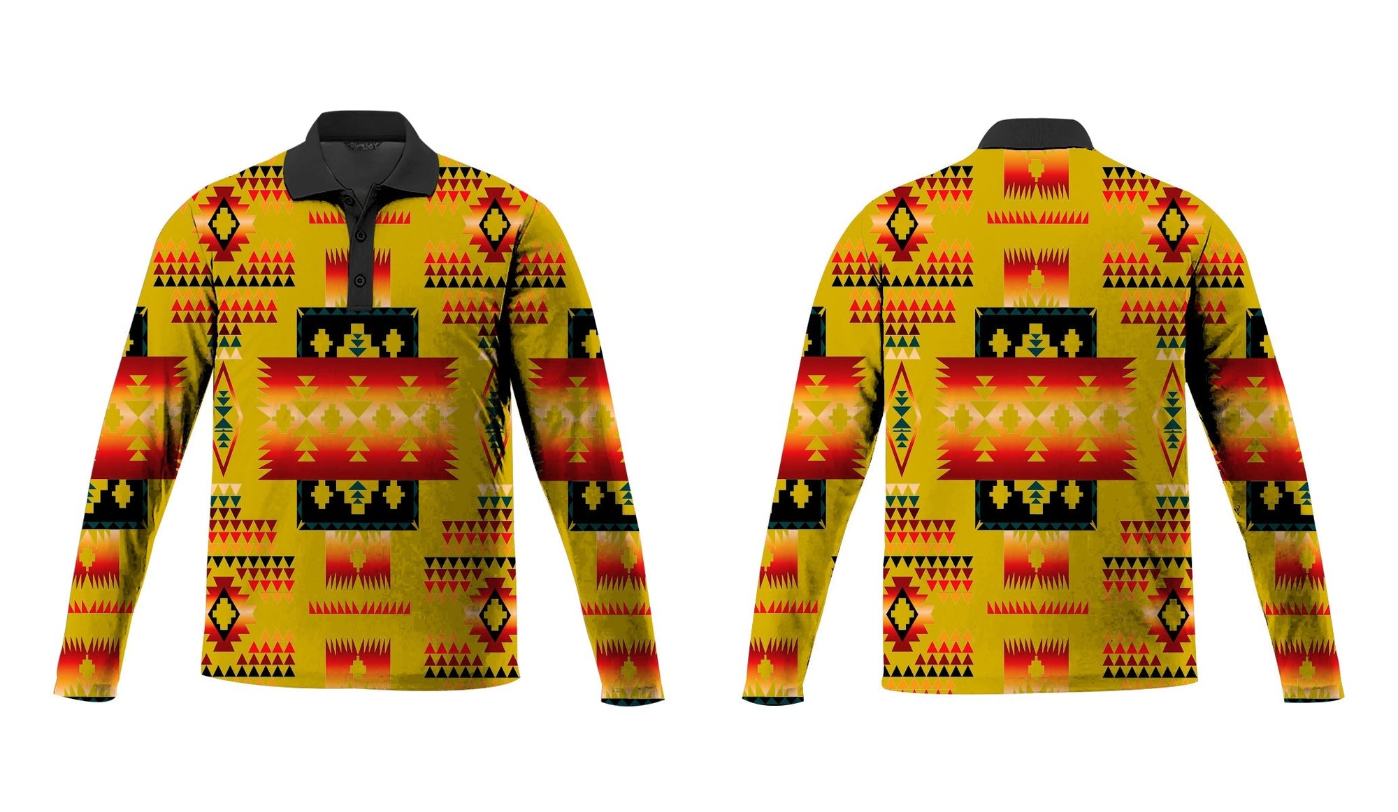 yellow-tribes-pattern-native-american-polo-long-sleeve