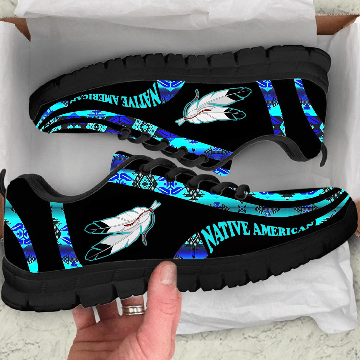 Blue Pattern Feather Native American Sneaker LT10 - Wonder Print Shop