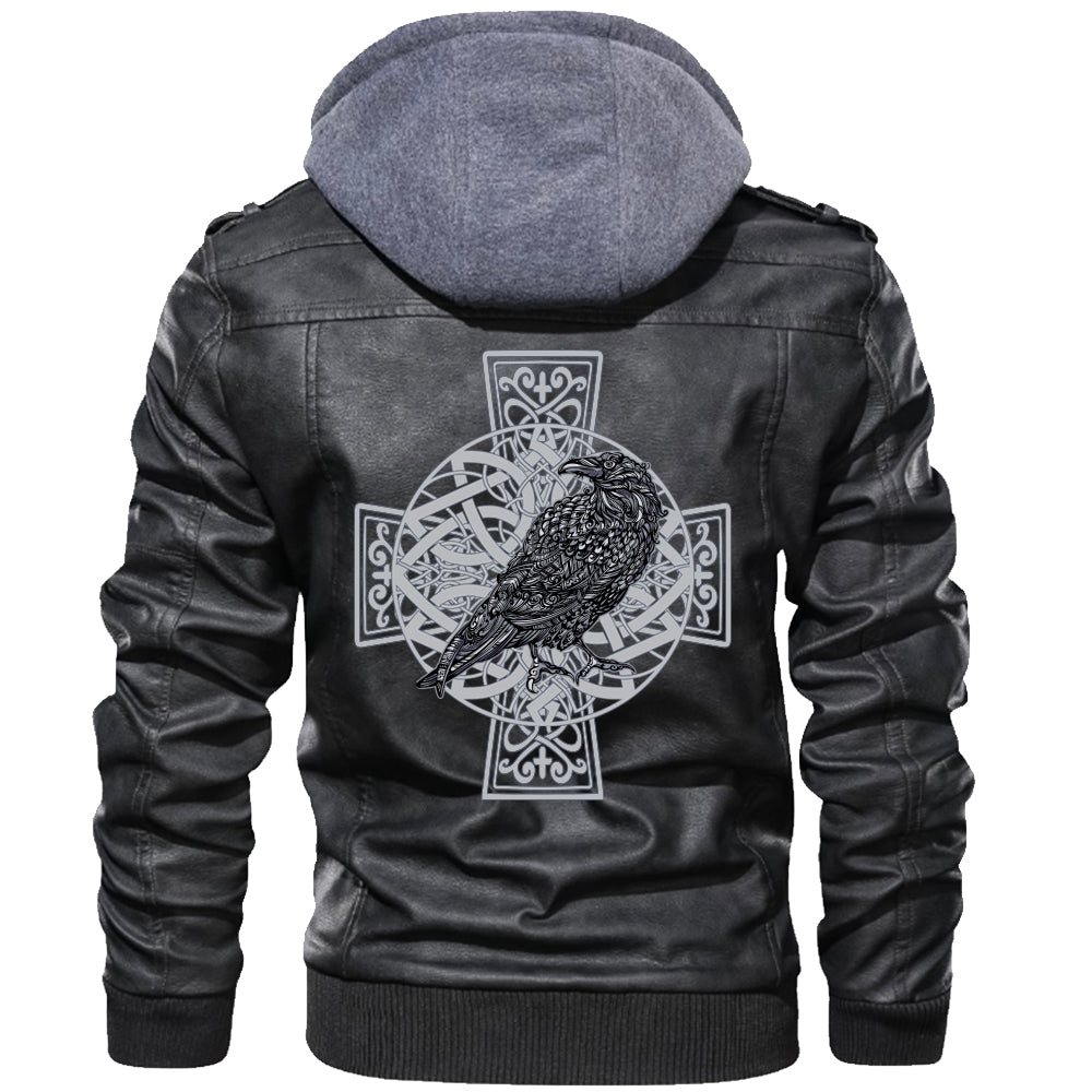 Viking Valknut Zipper Leather Jacket - Raven Cross RLT12 - Wonder Print Shop