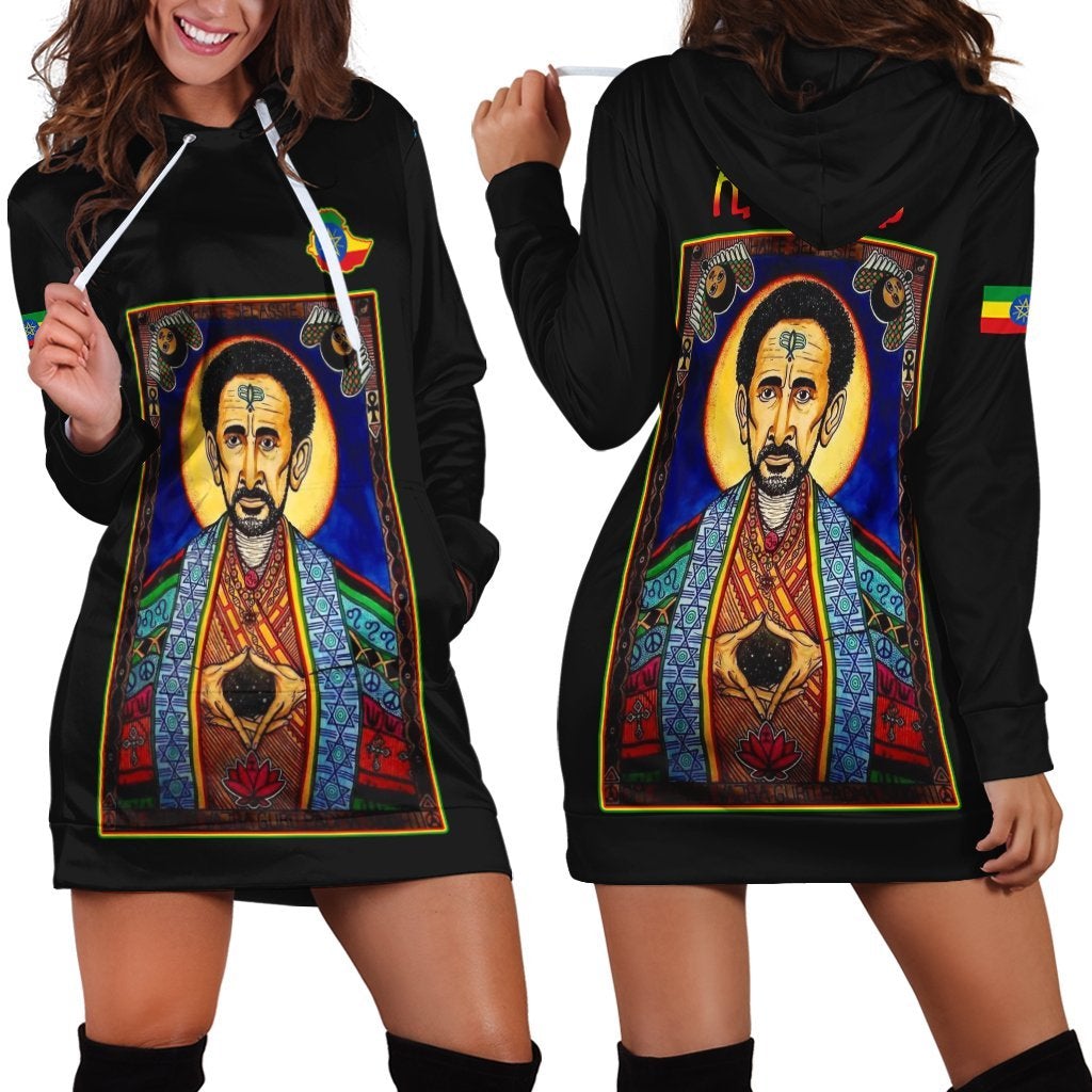 Ethiopia Proud Hoodie Dress Haile Selassie I LT13 - Wonder Print Shop