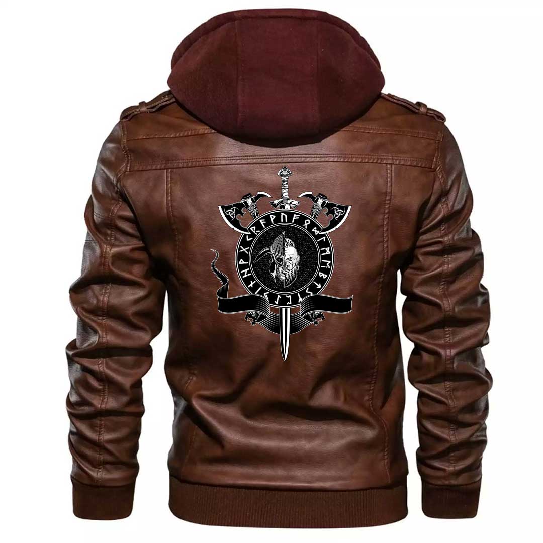 Viking Clothing Viking A Board Axes Sword and Dead Head Of The Hero Zipper Leather Jacket RLT12 - Wonder Print Shop