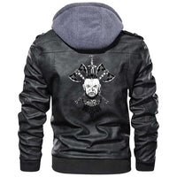Viking Clothing Viking A Head Two Battle Axes and A Sword Zipper Leather Jacket RLT12 - Wonder Print Shop