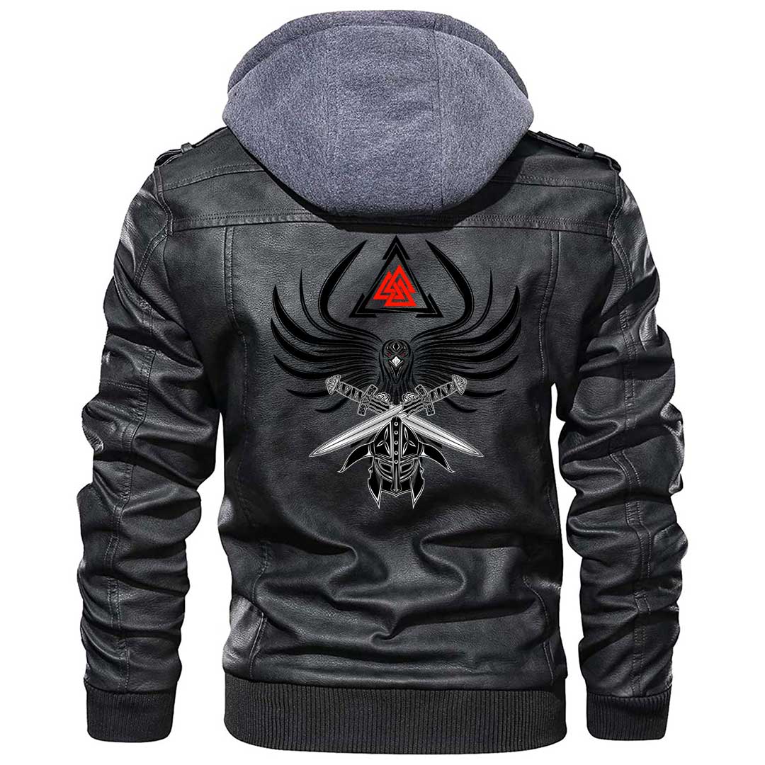 Viking Clothing Viking A Helmet Of The and Two Swords Valknut Zipper Leather Jacket RLT12 - Wonder Print Shop