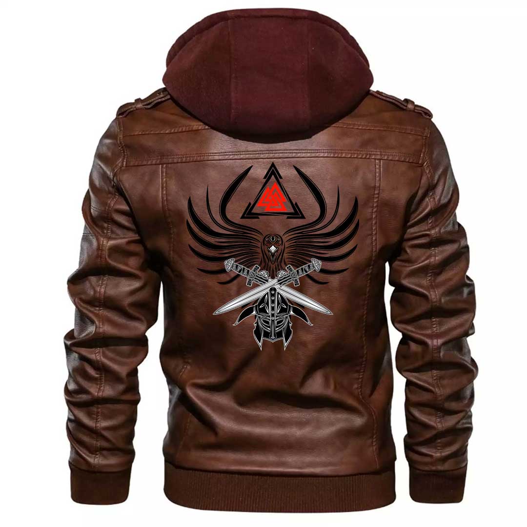 Viking Clothing Viking A Helmet Of The and Two Swords Valknut Zipper Leather Jacket RLT12 - Wonder Print Shop