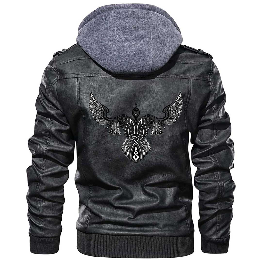 Viking Clothing Viking A Raven With Open Wings Sign Of Vikingst Zipper Leather Jacket RLT12 - Wonder Print Shop