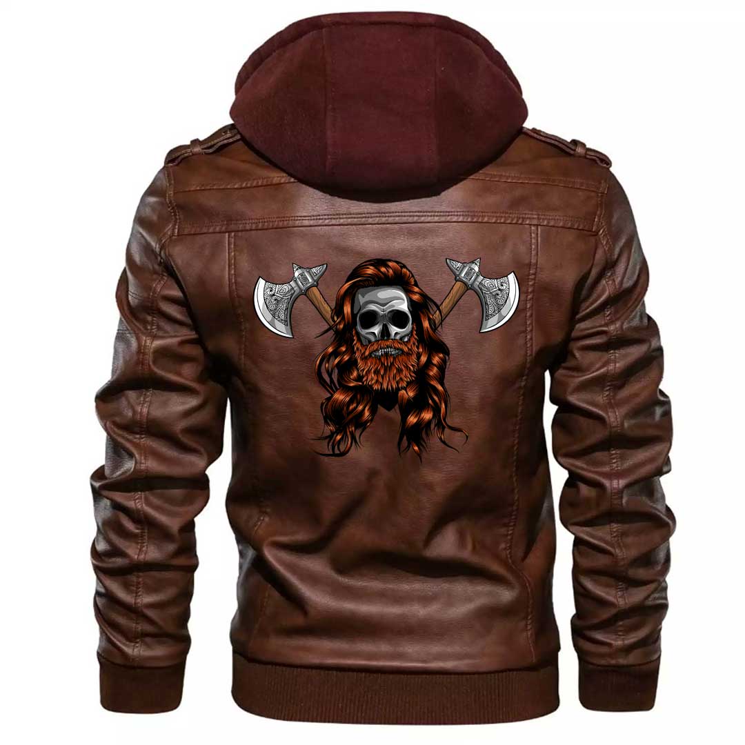 Viking Clothing Viking A Skull Wearing A Viking Zipper Leather Jacket RLT12 - Wonder Print Shop