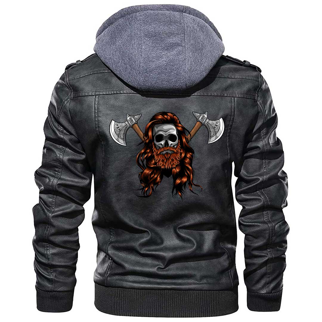 Viking Clothing Viking A Skull Wearing A Viking Zipper Leather Jacket RLT12 - Wonder Print Shop