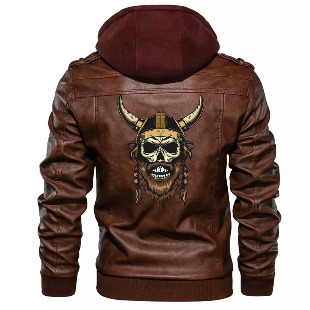 Viking Clothing Viking A Skull With Braided Hair and A Horned Hat Zipper Leather Jacket RLT12 - Wonder Print Shop