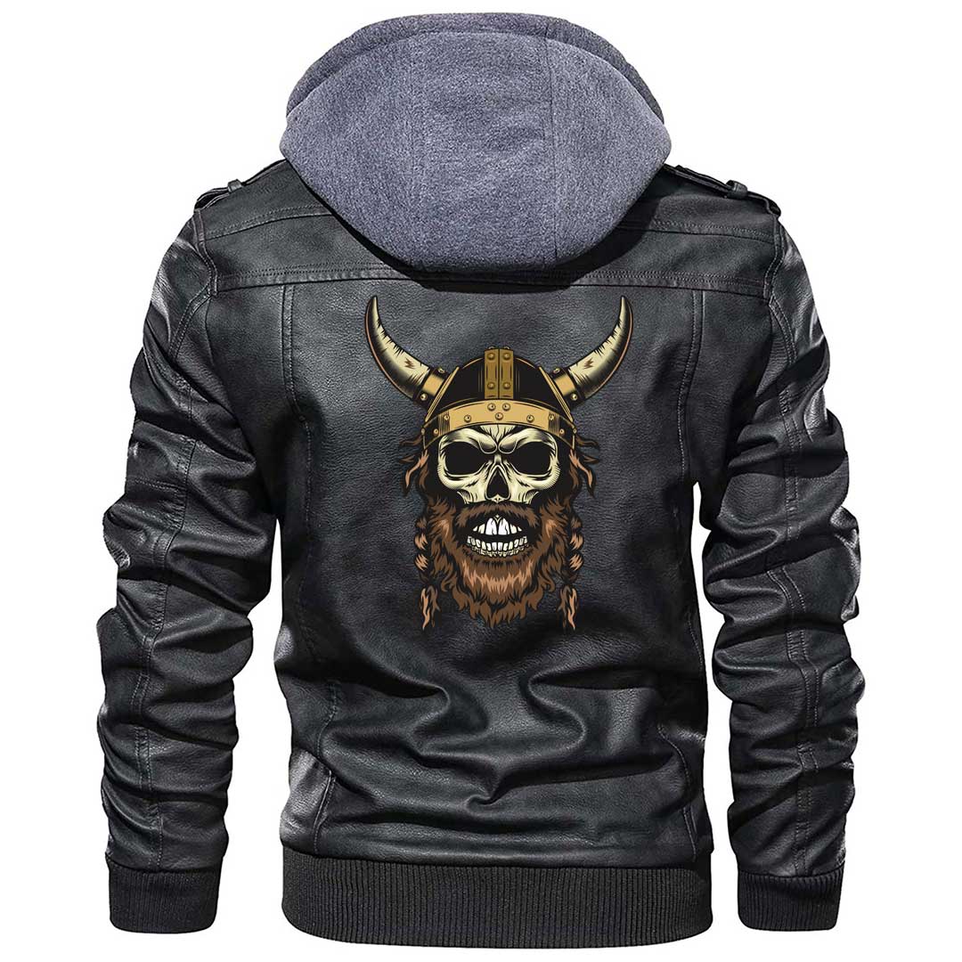 Viking Clothing Viking A Skull With Braided Hair and A Horned Hat Zipper Leather Jacket RLT12 - Wonder Print Shop