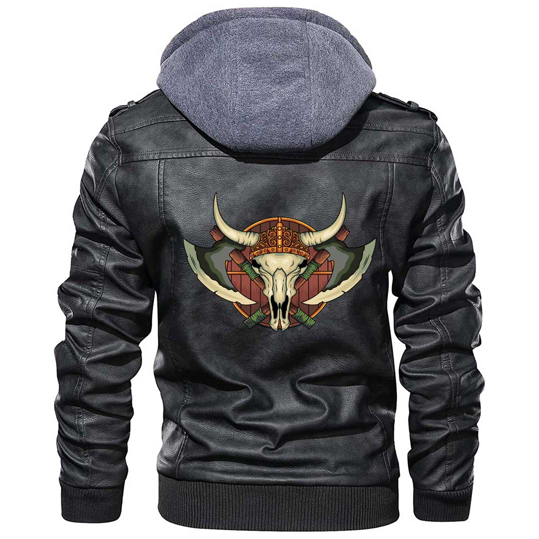 Viking Clothing Viking A Yak Skull and Equipment Zipper Leather Jacket RLT12 - Wonder Print Shop