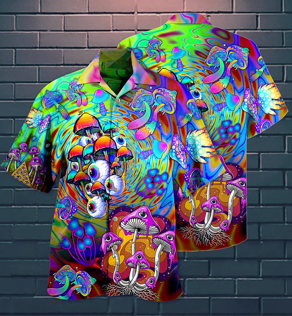 Hippie Mushroom Stay Trippy Little Hippie Colorful Hawaiian Shirt - Wonder Print Shop