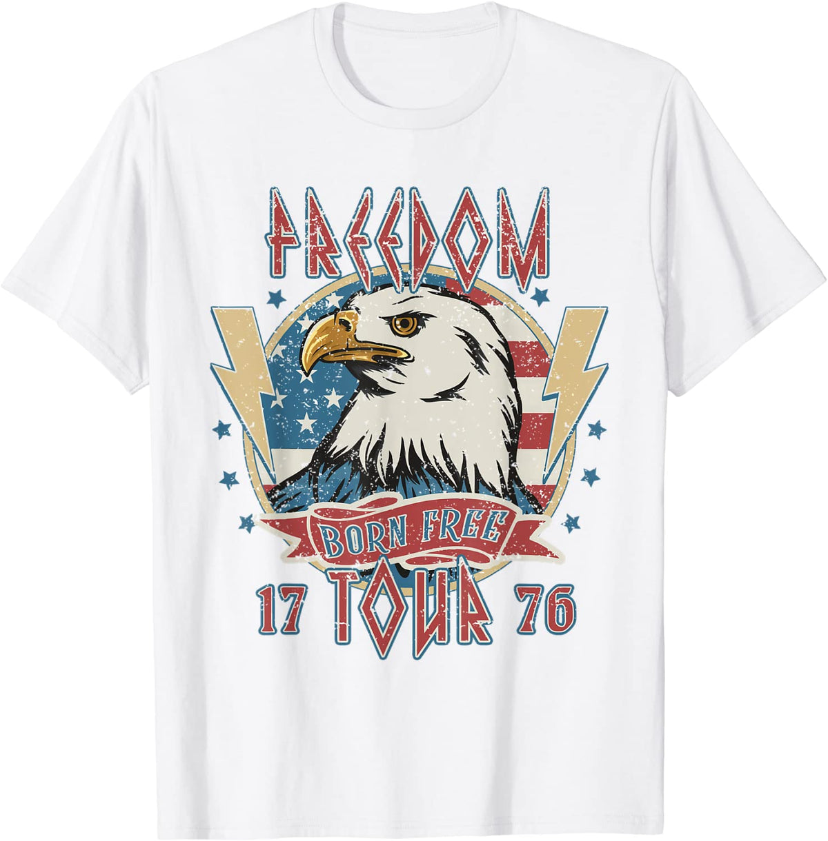 Freedom Tour Born To Be Free 4th Of July 1776 Eagle USA Flag T-Shirt LT02 - Wonder Print Shop