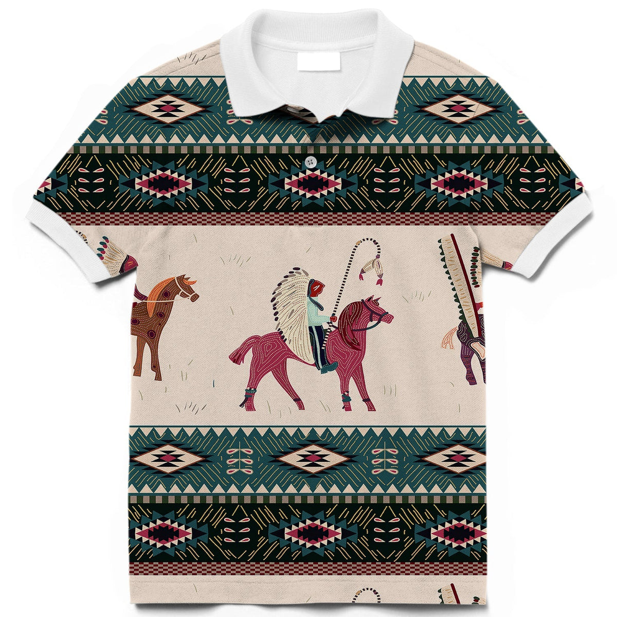 Native American Chief Horse Polo T Shirt 3D LT10 - Wonder Print Shop