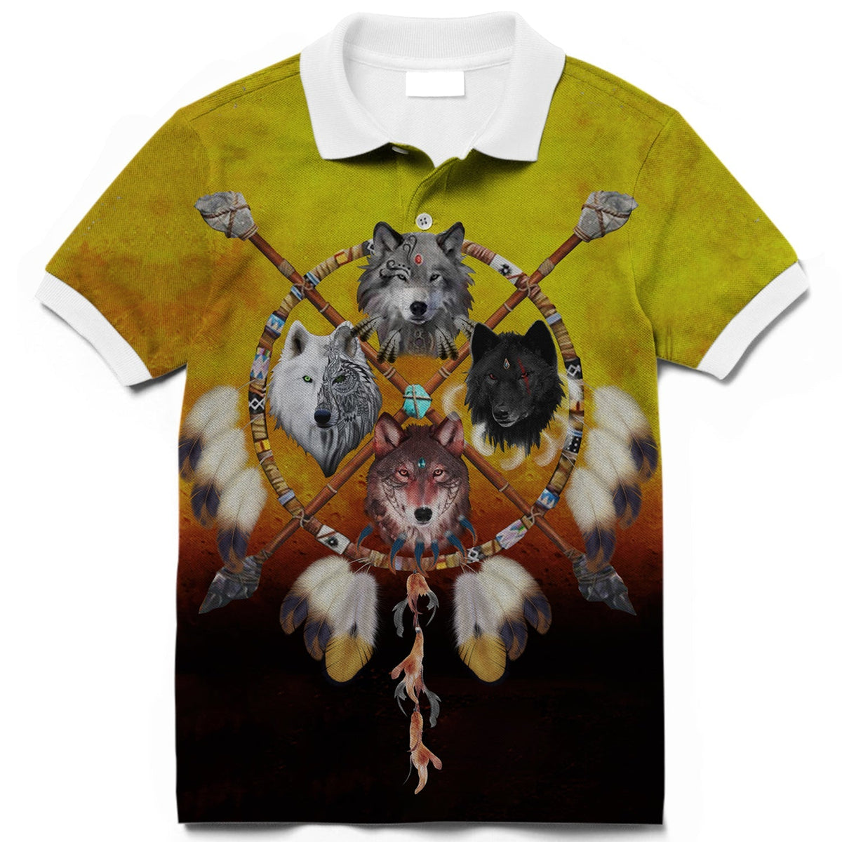 Wolf and Dream Catcher Polo T Shirt 3D LT10 - Wonder Print Shop