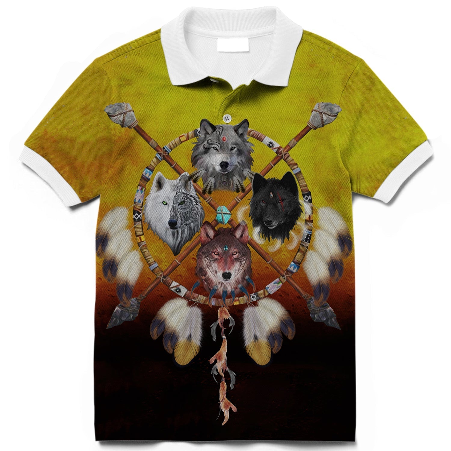 Wolf and Dream Catcher Polo T Shirt 3D LT10 - Wonder Print Shop