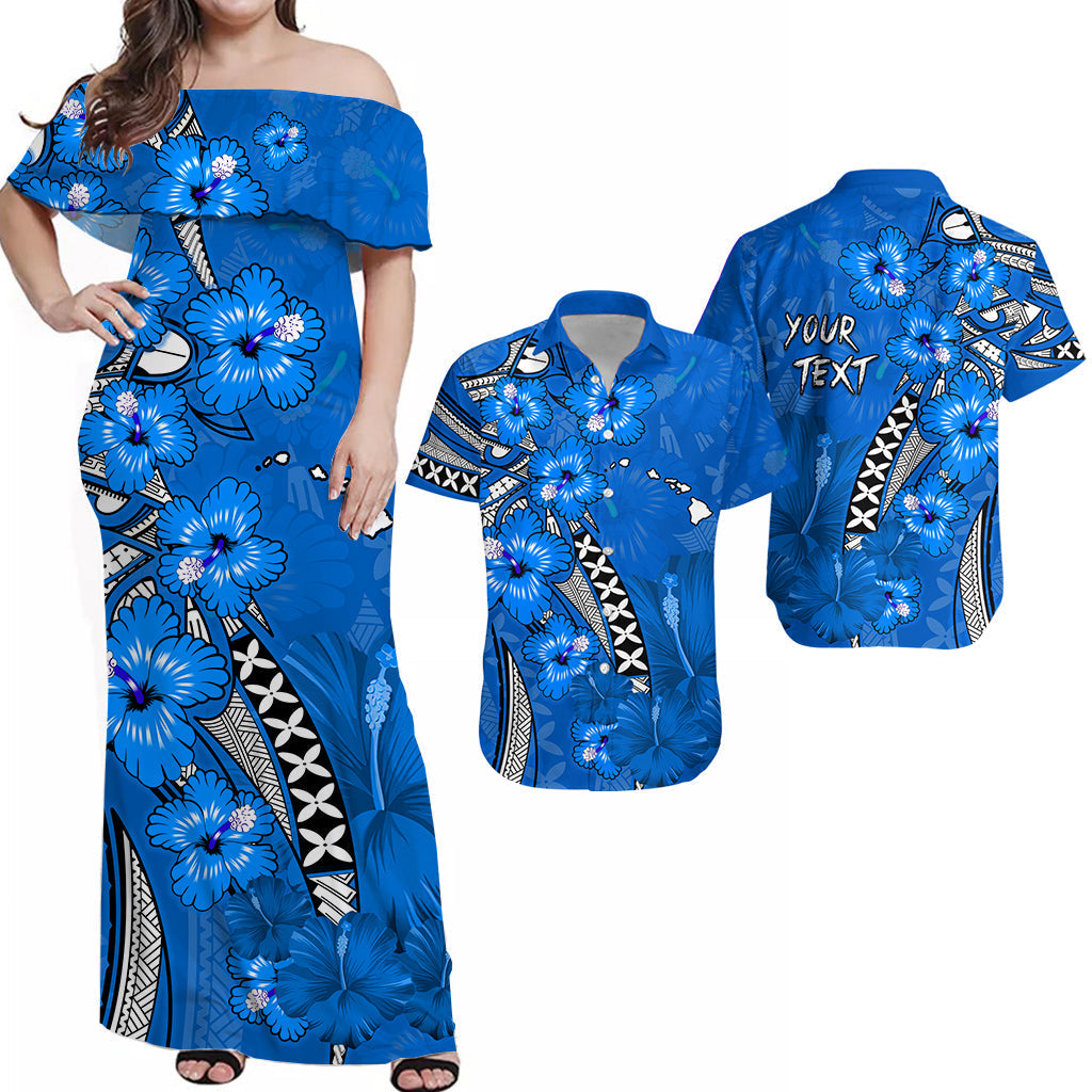 Personalised Hawaii Matching Hawaiian Shirt And Dress Polynesia Blue Hibiscus and Map Mystical LT13 - Wonder Print Shop