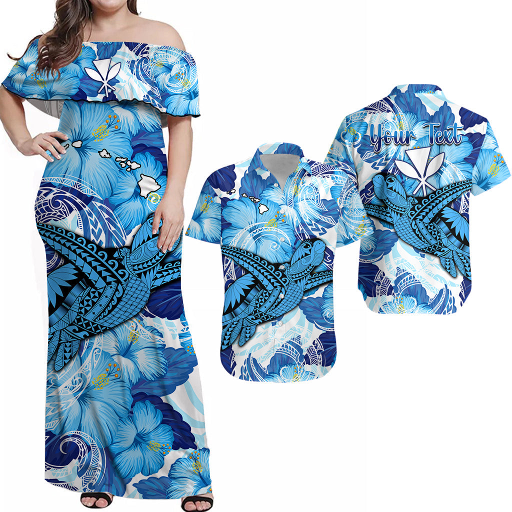 Personalised Hawaii Matching Hawaiian Shirt And Dress Blue Polynesian Turtle and Hibiscus LT13 - Wonder Print Shop