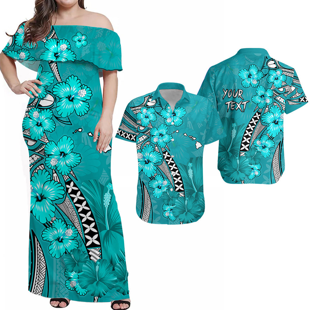Personalised Hawaii Matching Hawaiian Shirt And Dress Polynesia Turquoise Hibiscus and Map Mystical LT13 - Wonder Print Shop