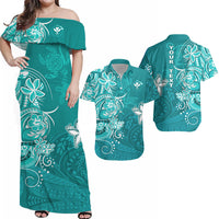 Personalised Hawaii Matching Hawaiian Shirt And Dress Polynesia Turquoise Sea Turtle Honu and Map LT13 - Wonder Print Shop