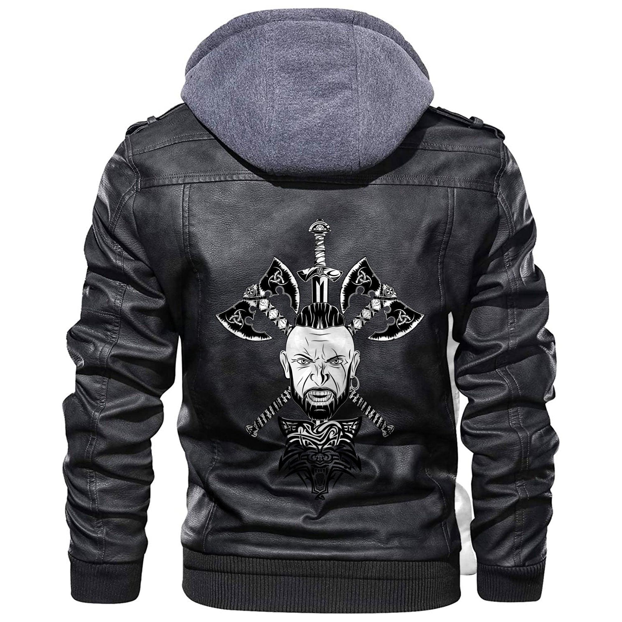 Viking Head Two Battle Axes and A Sword Leather Jacket RLT12 - Wonder Print Shop