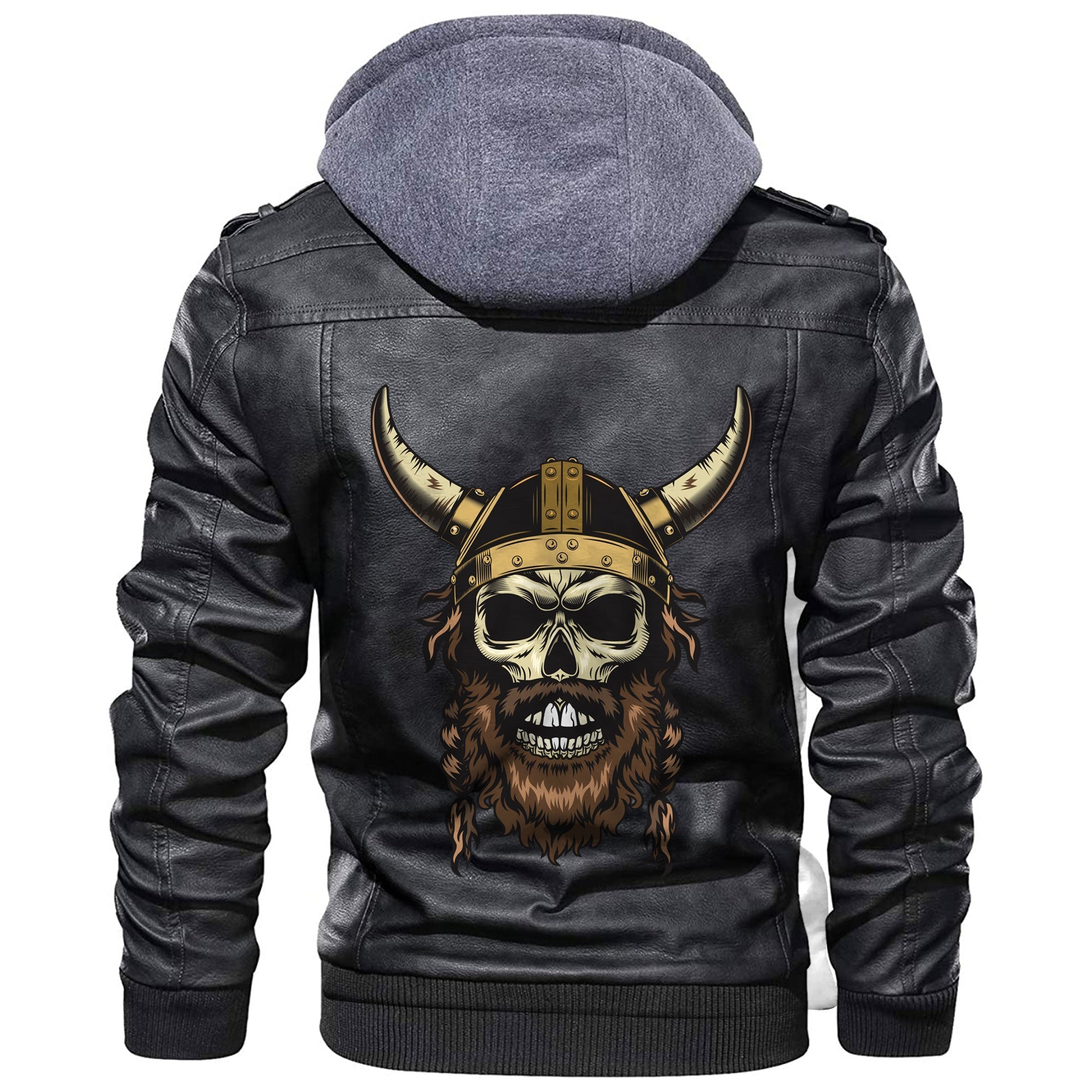 Viking Skull With Braided Hair and A Horned Hat Leather Jacket RLT12 - Wonder Print Shop
