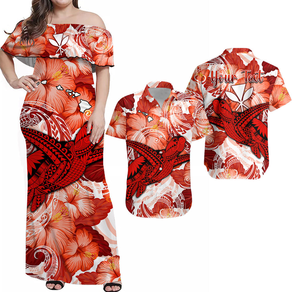 Personalised Hawaii Matching Hawaiian Shirt And Dress Red Polynesian Turtle and Hibiscus LT13 - Wonder Print Shop